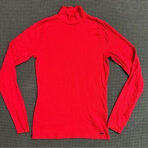 Hollister California Slim Tee Womens Large Red Ribbed Mock Neck Long Sleeve Top